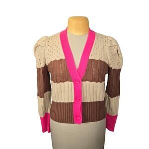 Calligraphie‎ Women Large Knit Cardigan Colorblock Crop Sweater Indie Retro Y2K